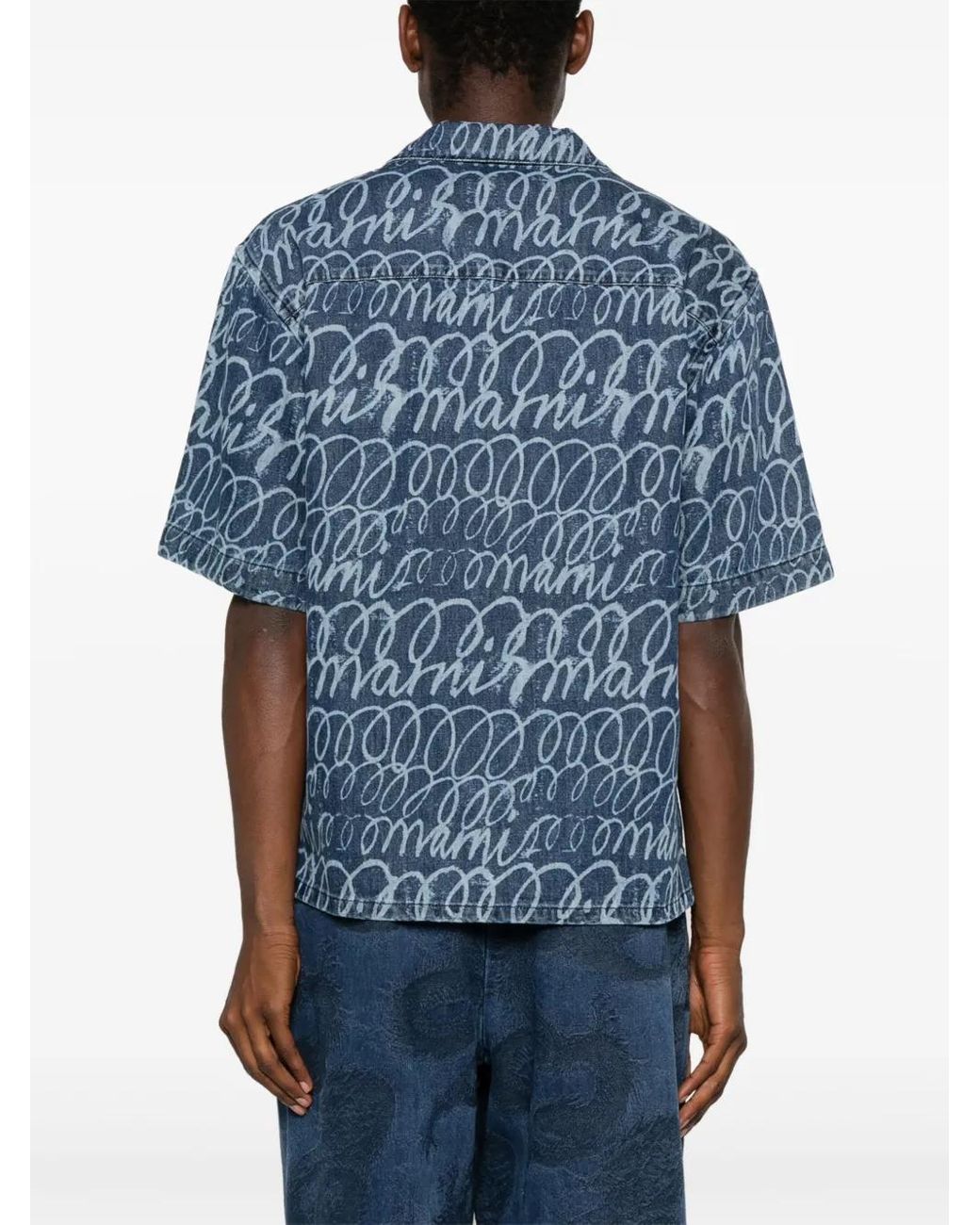 Marni Denim Overhemd Met Echo-Print in het Blue voor heren