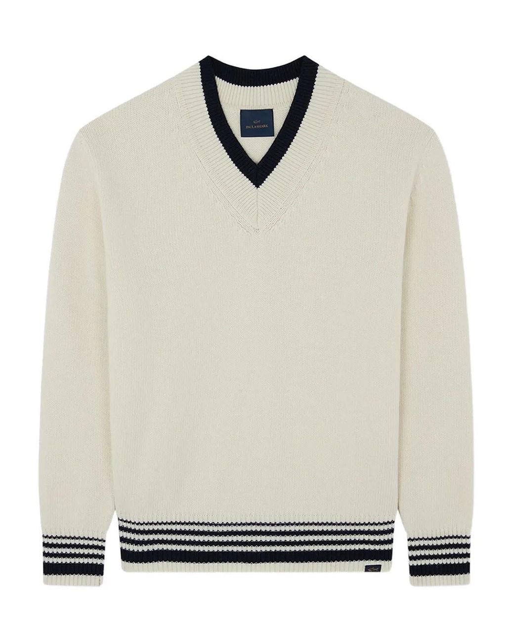 Pull Homme Blanc Col V – Maille Coton & Acrylique – Taille XL