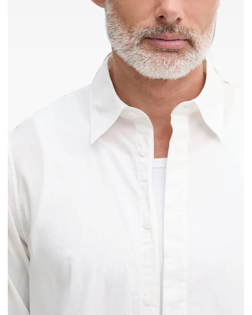 ARMANI EXCHANGE White Logo-Embroidered Long-Sleeve Shirt for men