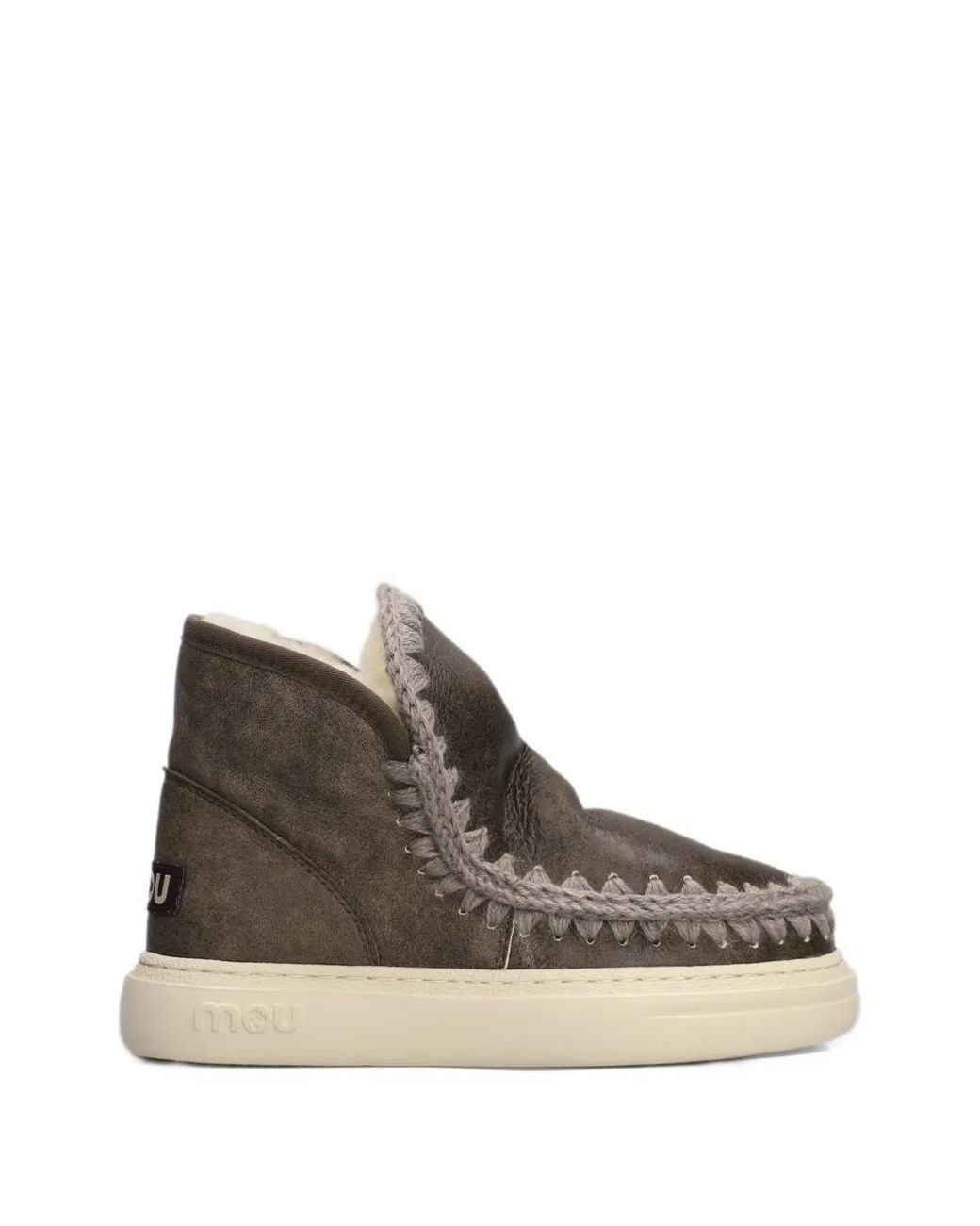 Mou Brown Crochet-Trim Ankle Boots