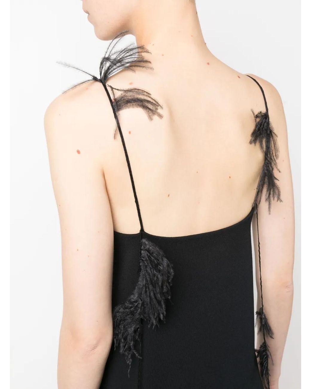 Jil Sander Black Feather-Trim Slip Dress