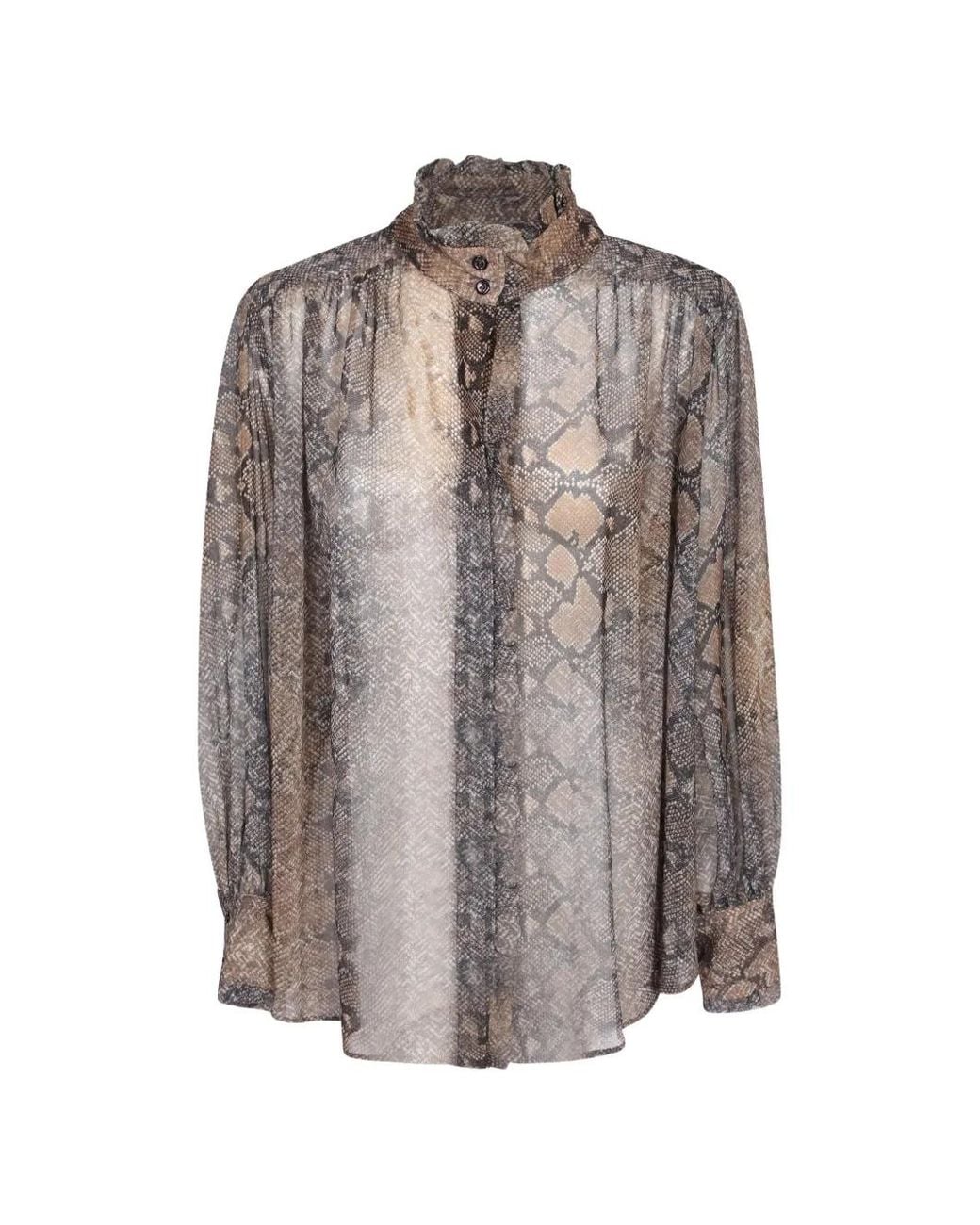 Loulou de Saison Gray Blouse Imprimé Serpent À Col Volanté