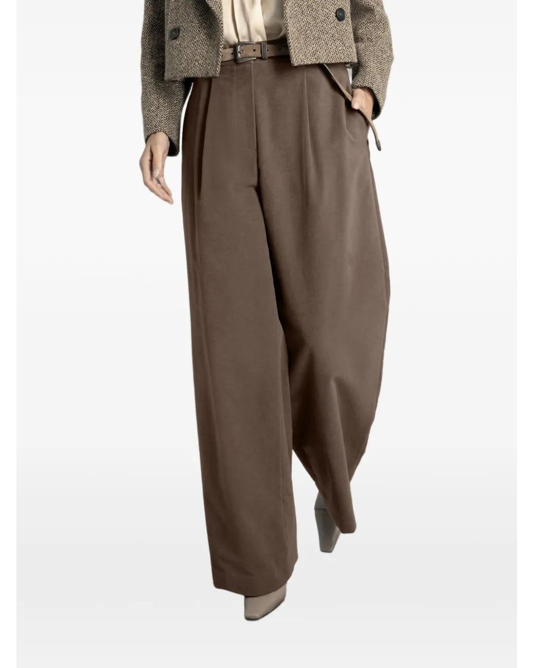 Brunello Cucinelli Brown Moleskin Pleated Trousers