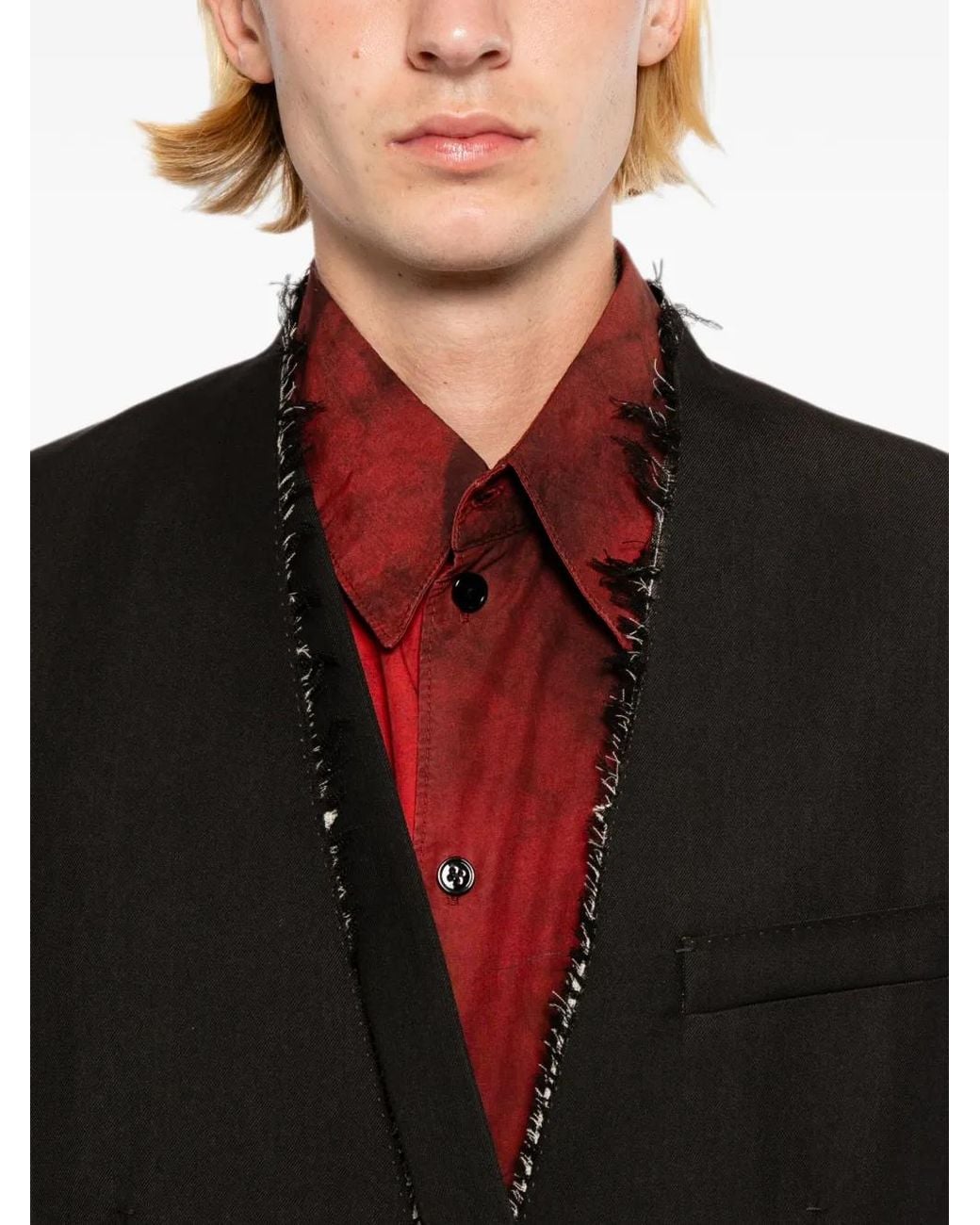 Giovanni Cavagna Black Raw-Edge Collarless Blazer for men