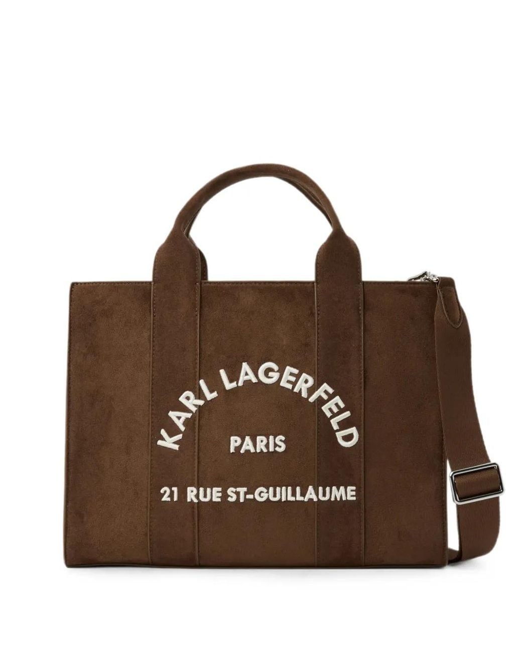 Karl Lagerfeld Brown Medium Rue St-Guillaume Suede Square Tote Bag