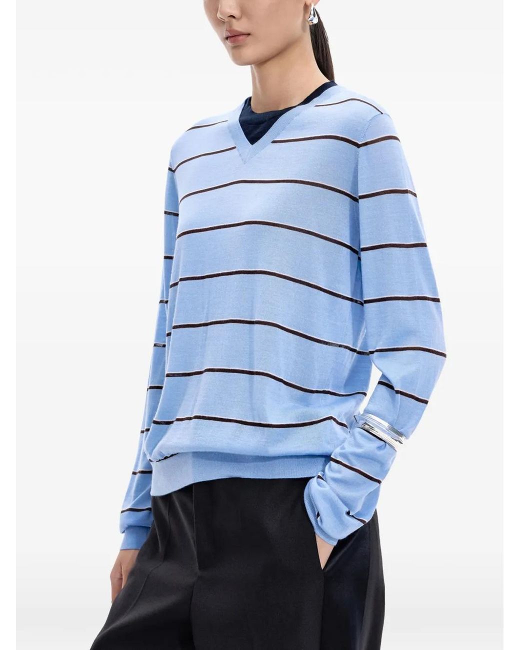 Pull Rayé À Col V JNBY en coloris Blue