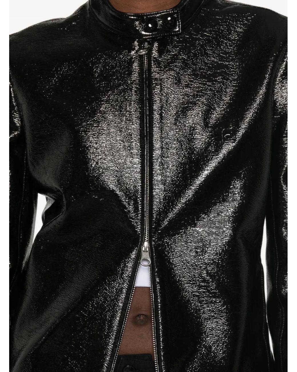 Courreges Black Vinyl-Effect High-Neck Jacket