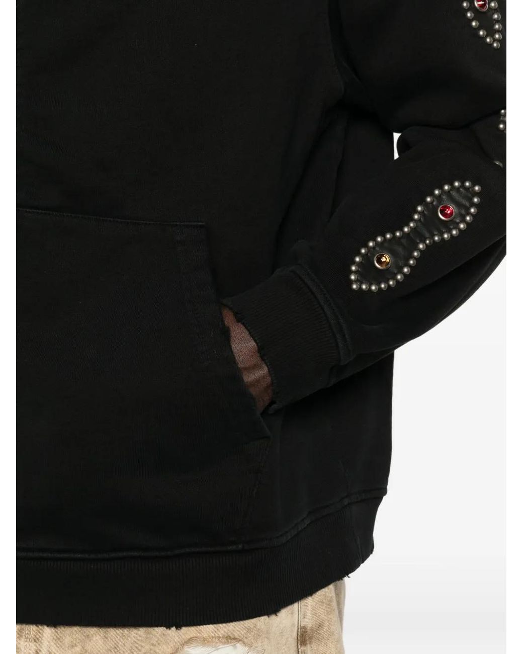 HTC Black Stud-Embellished Zip-Up Hoodie for men