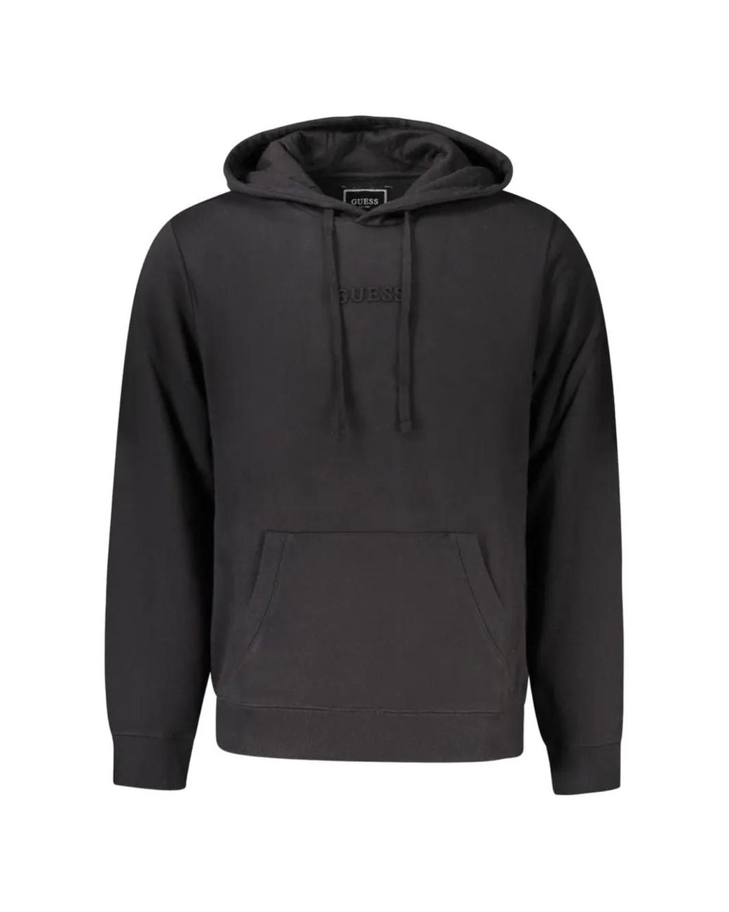 Guess Black Logo-Embroidered Drawstring Hoodie for men