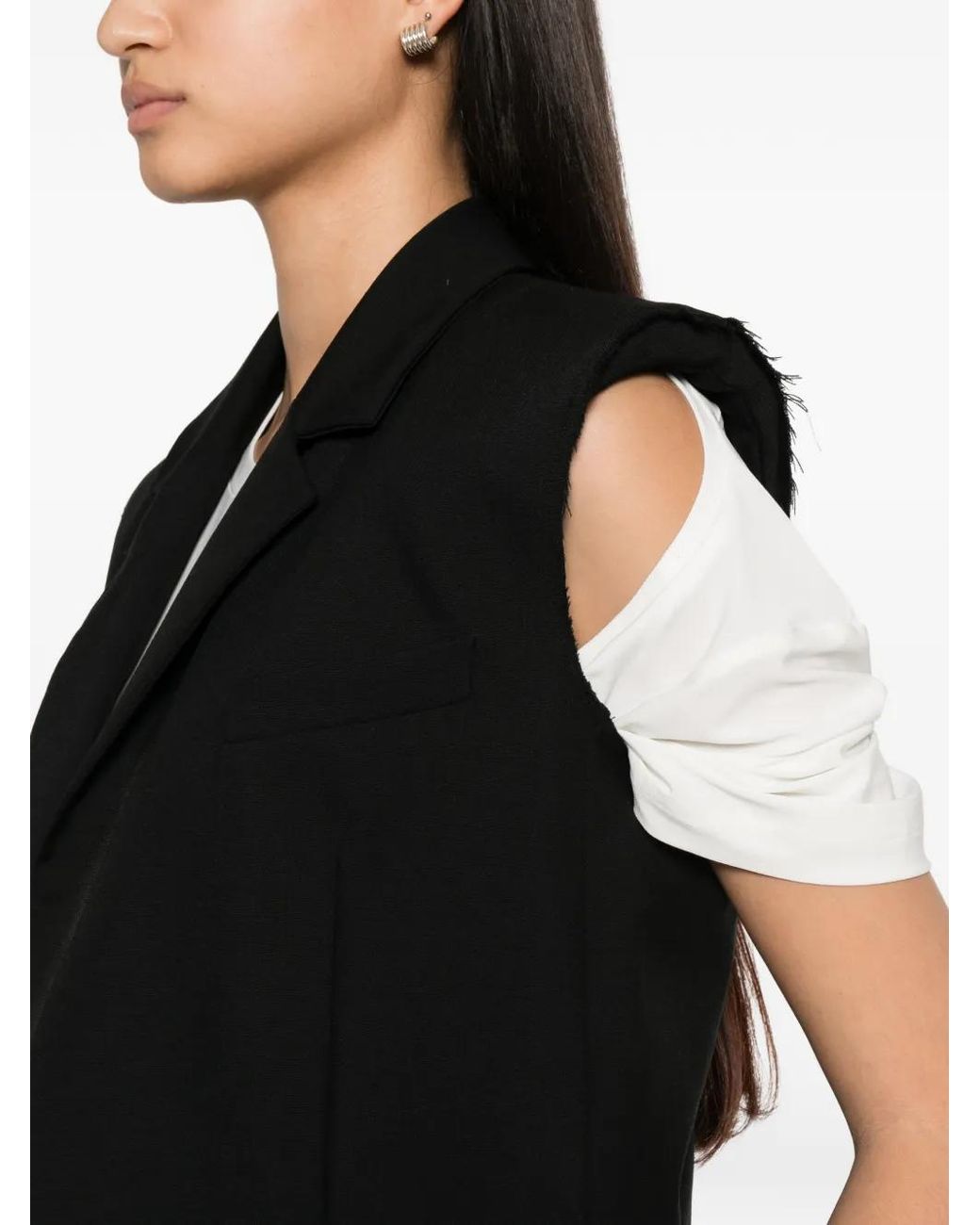 Lutz Huelle Black Smoking Frayed-Edge Gilet