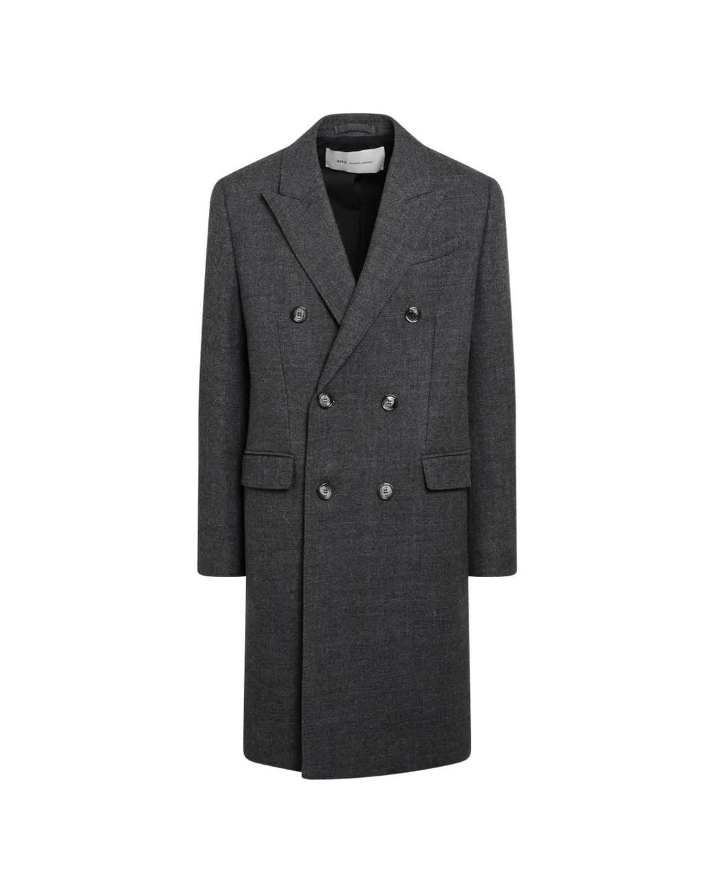 AMI Gray Double-Breasted Coat for men