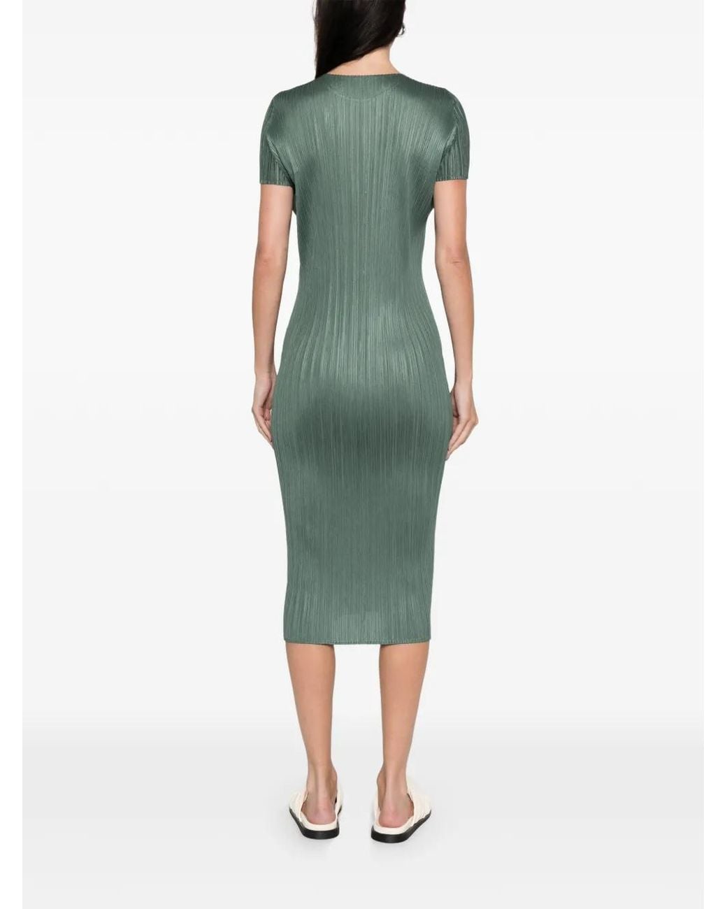 Pleats Please Issey Miyake Geplooide Jurk Met Korte Mouwen in het Green