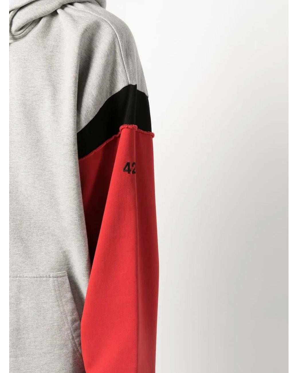 424 Gray Drawstring Colour-Block Hoodie for men