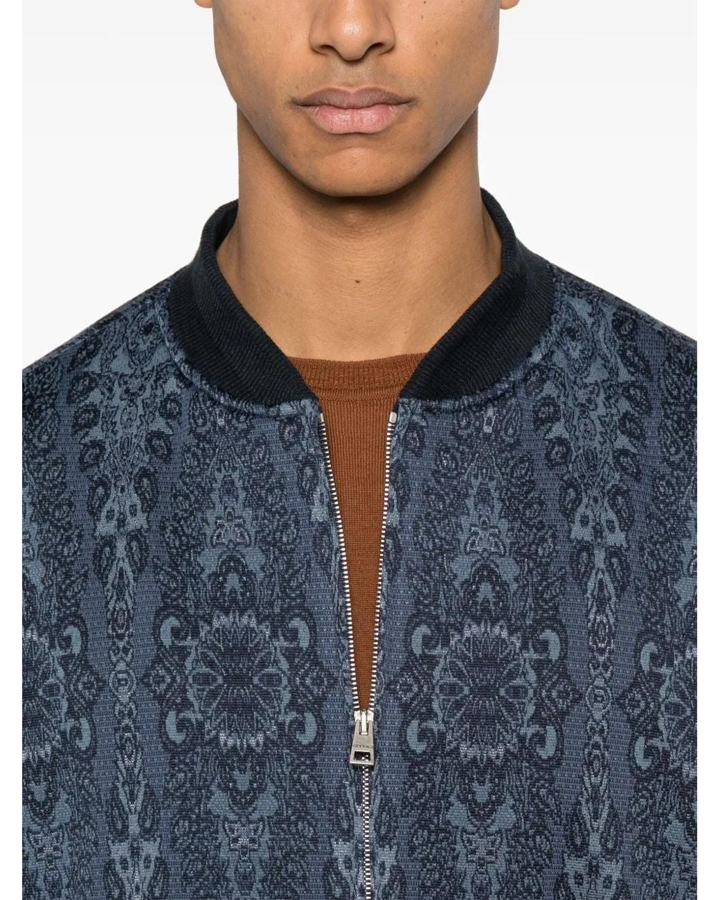 Etro Blue Patterned-Jacquard Bomber Jacket for men