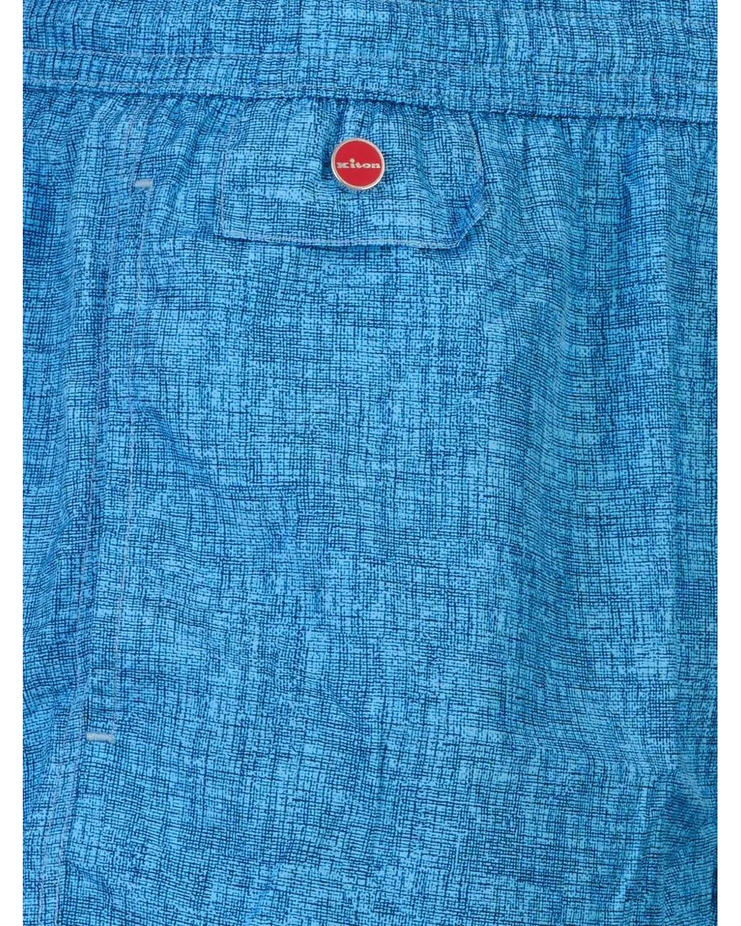 Kiton Blue Crosshatch-Print Swim Shorts for men