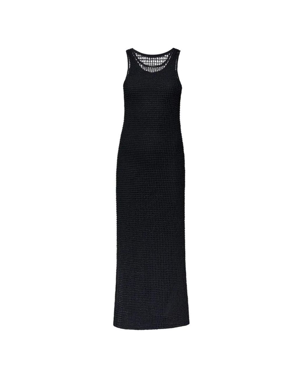 Another Tomorrow Black Bead-Embroidered Midi Dress