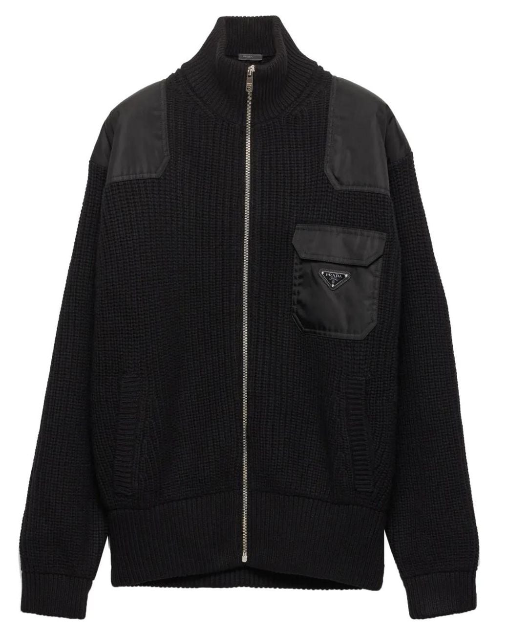 Prada Black Zip-Up Ribbed Knit Cardigan for men