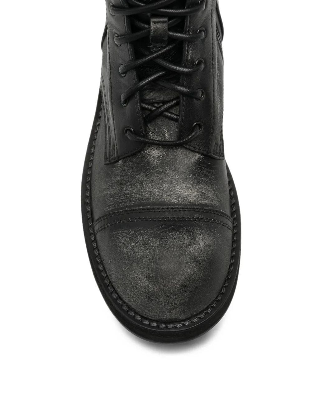 Ann Demeulemeester Black Lace-Up Distressed Boots