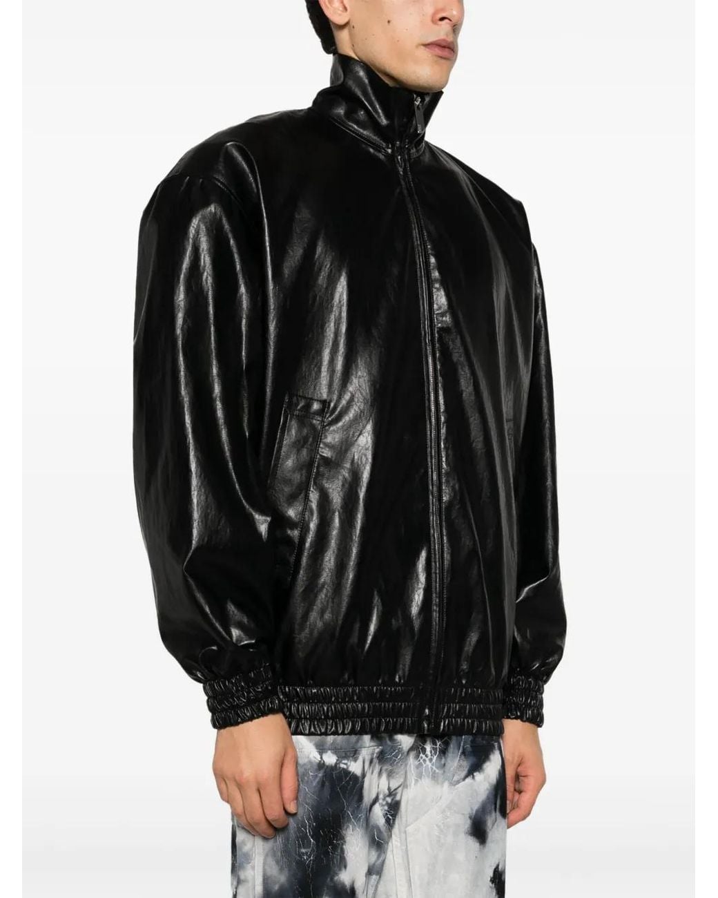 Gcds Black High-Shine Faux-Leather Jacket