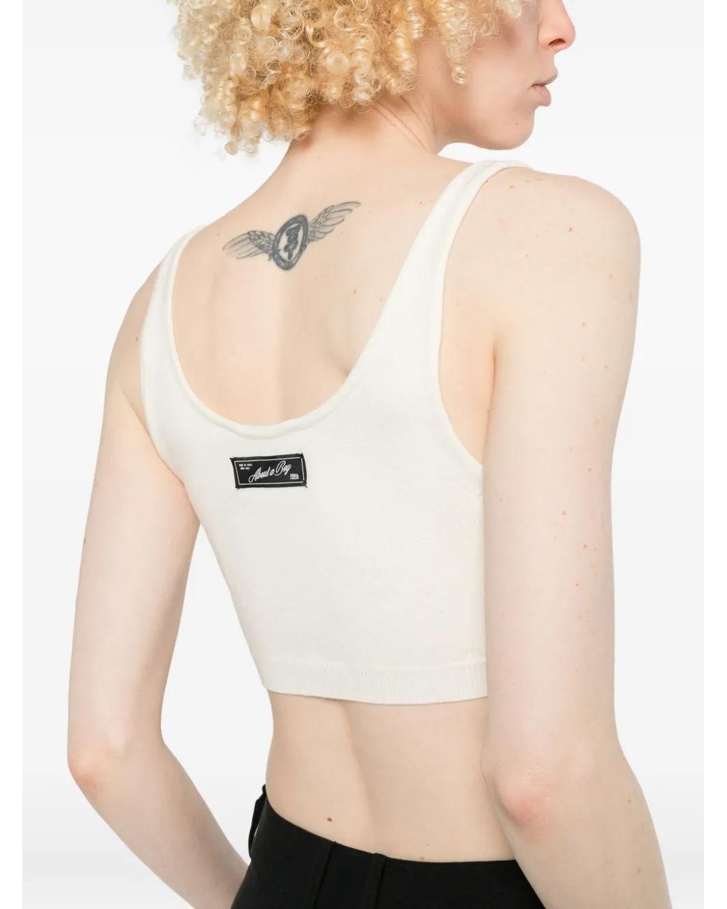 Erika Cavallini Semi Couture White Ribbed Crop Top