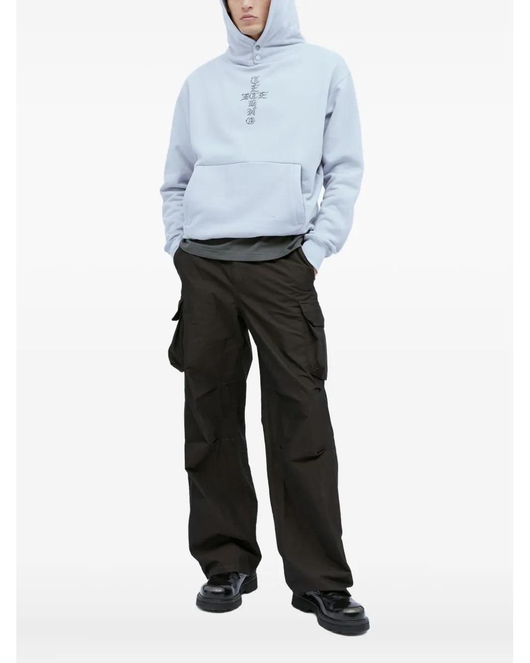 Ice & Techno White Cross-Print Snap-Fastening Hoodie for men