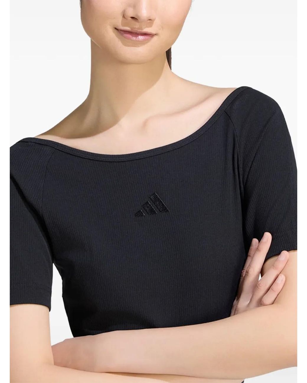 Adidas Black Ribbed Boat-Neck Midi Dress