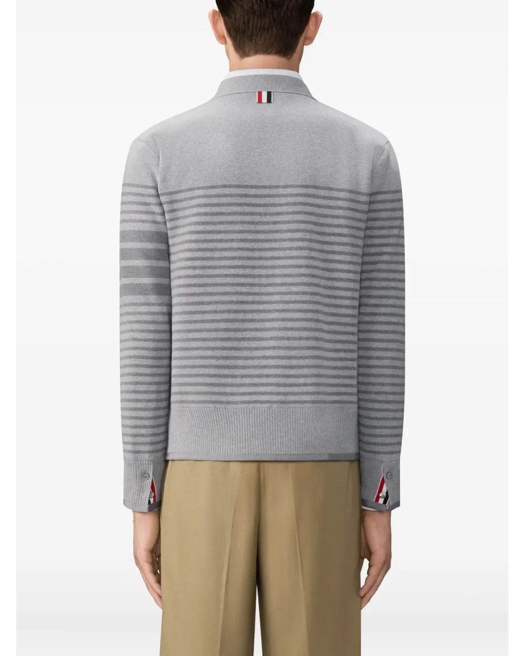 Thom Browne Gray Milano Stitch Striped Boxy Fit Cardigan for men