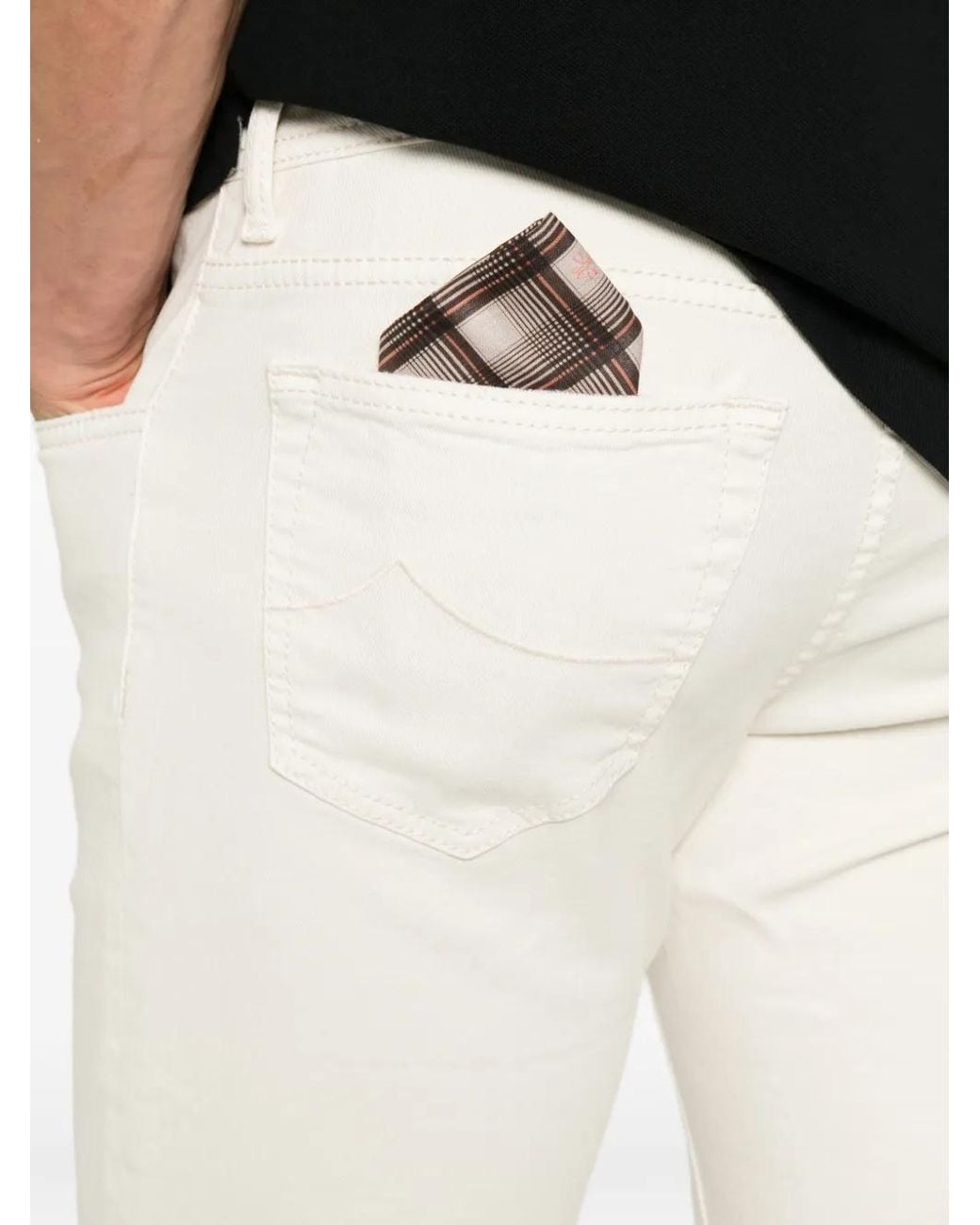 Jacob Cohen White Pantalon En Coton Bard À Patch Logo for men