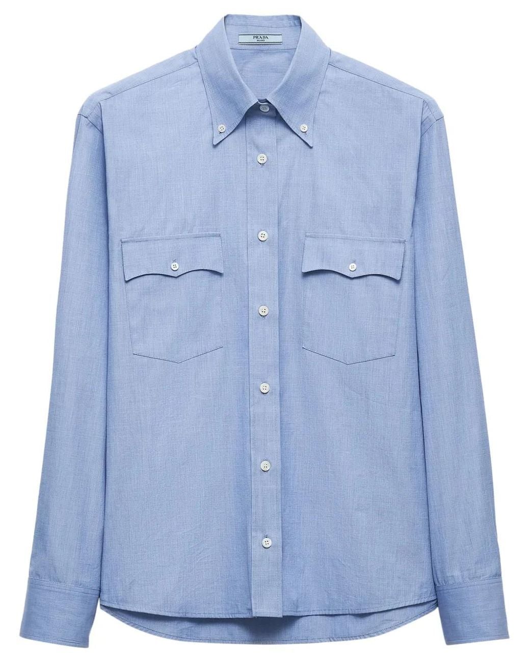 Prada Blue Long-Sleeve Cotton Shirt