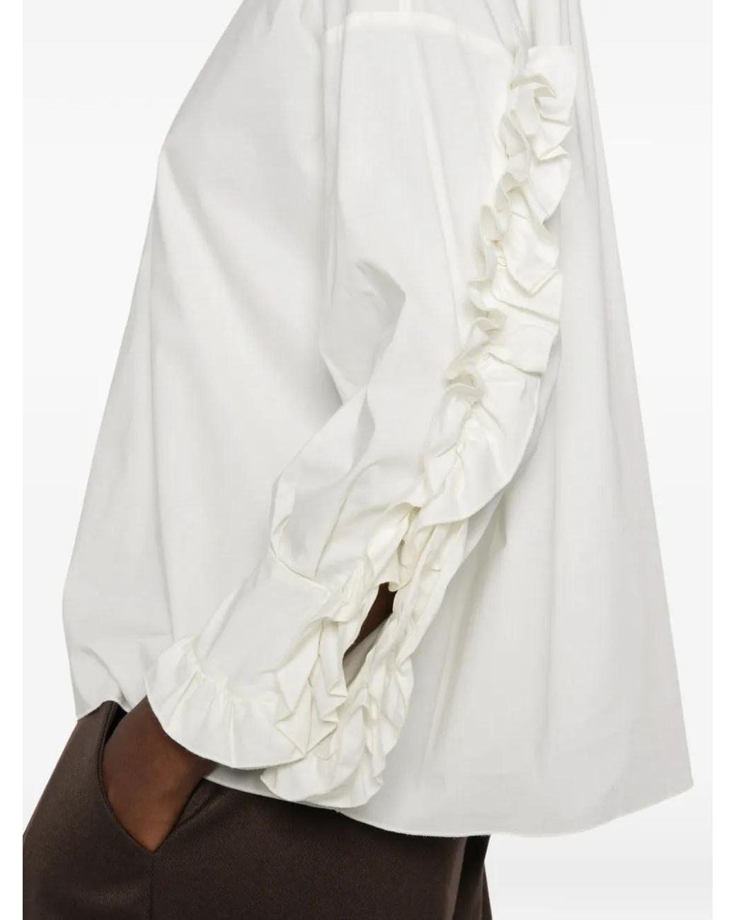 Susanne Bommer White Jasmin Ruffle-Trimmed Long-Sleeve Blouse