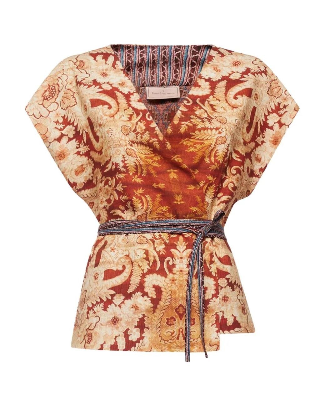 Pierre Louis Mascia Orange Floral-Pattern V-Neck Top