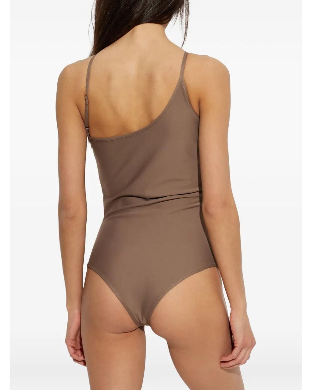 Coperni Brown One-Shoulder Logo-Ring Swimsuit