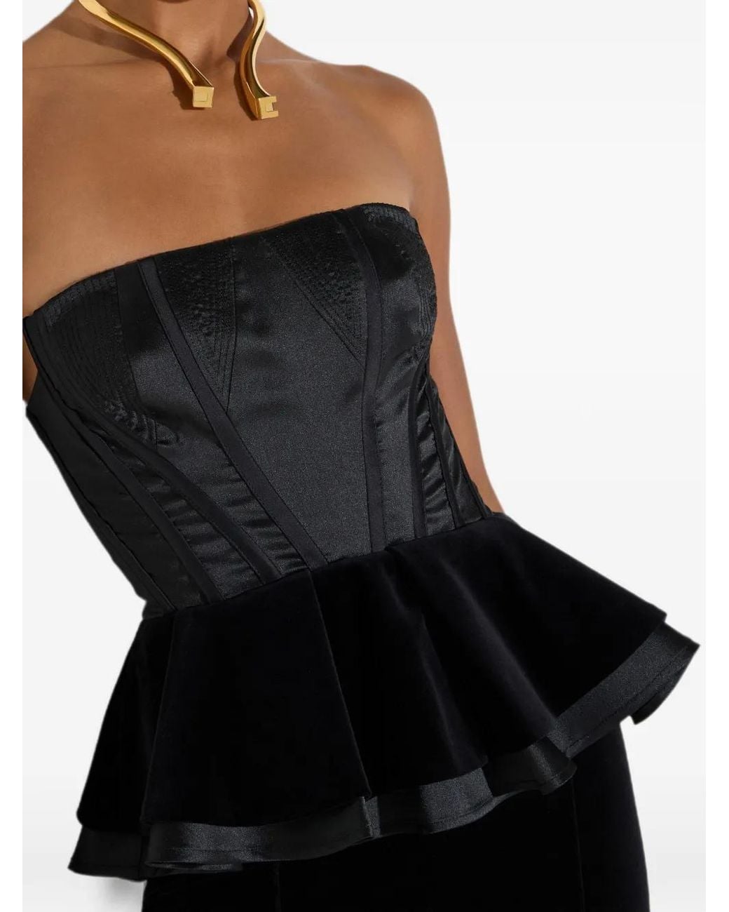 Elisabetta Franchi Black Gazar And Velvet Jumpsuit