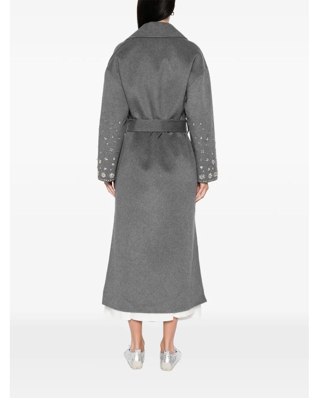 Maje Gray Embellished-Belted Single-Breasted Coat