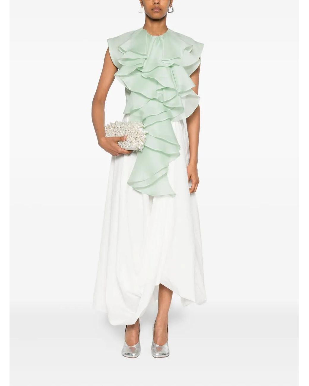 Viktor & Rolf Green Layered-Ruffle Silk Top