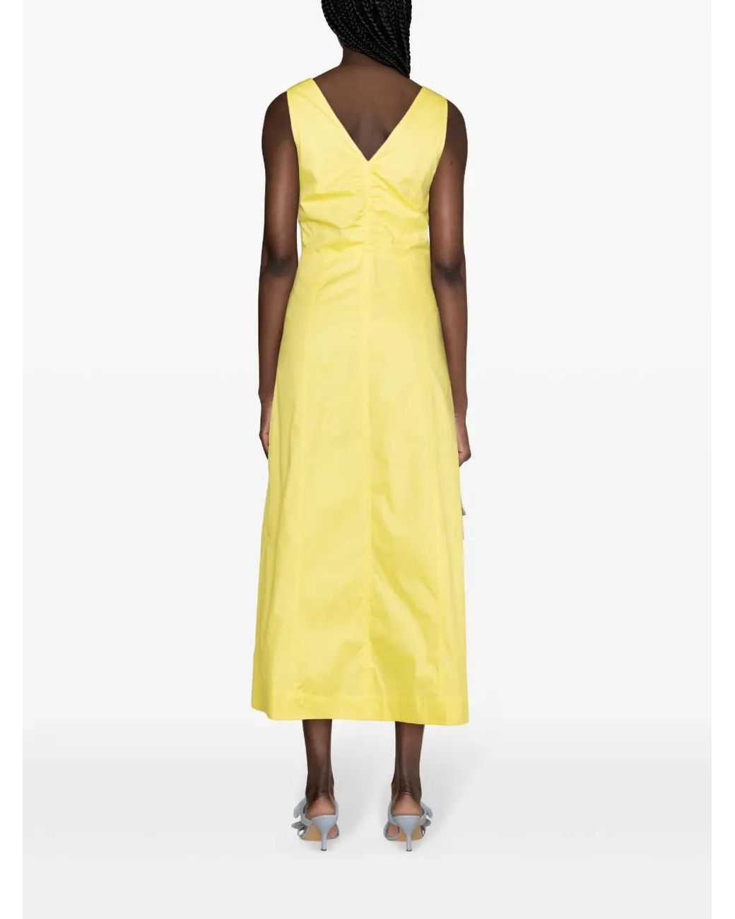 Karl Lagerfeld Yellow V-Neck Cotton Maxi Dress