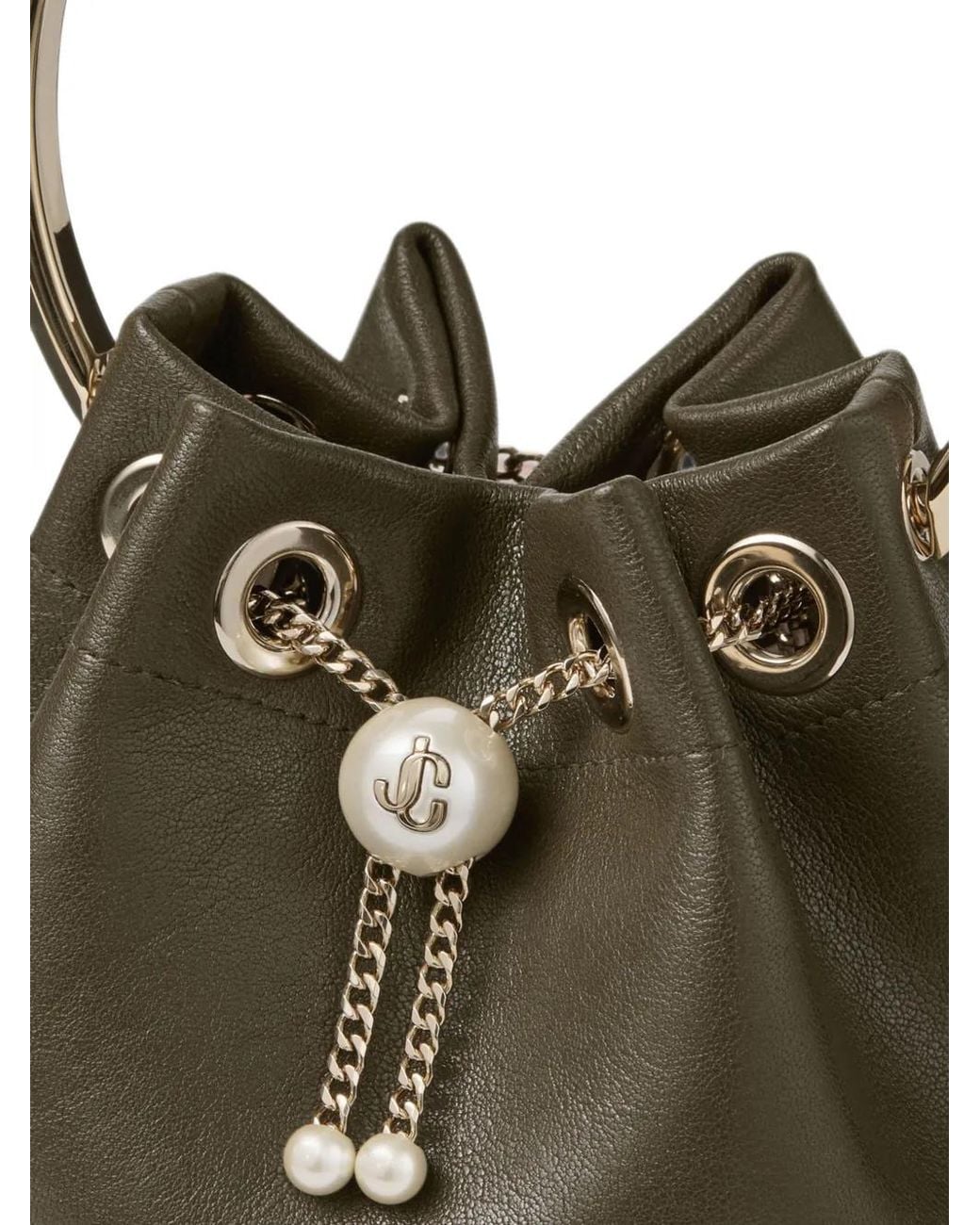 Jimmy Choo Green Bon Bon Biker Leather Bucket Bag