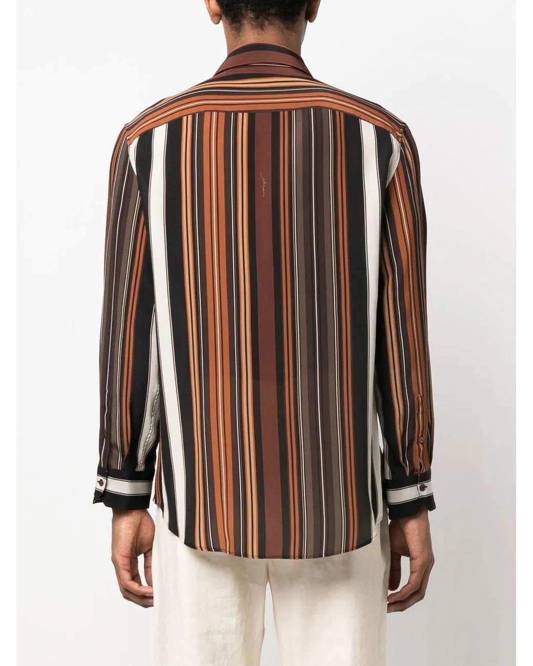 Etro Brown Striped Silk Crepe De Chine Shirt for men
