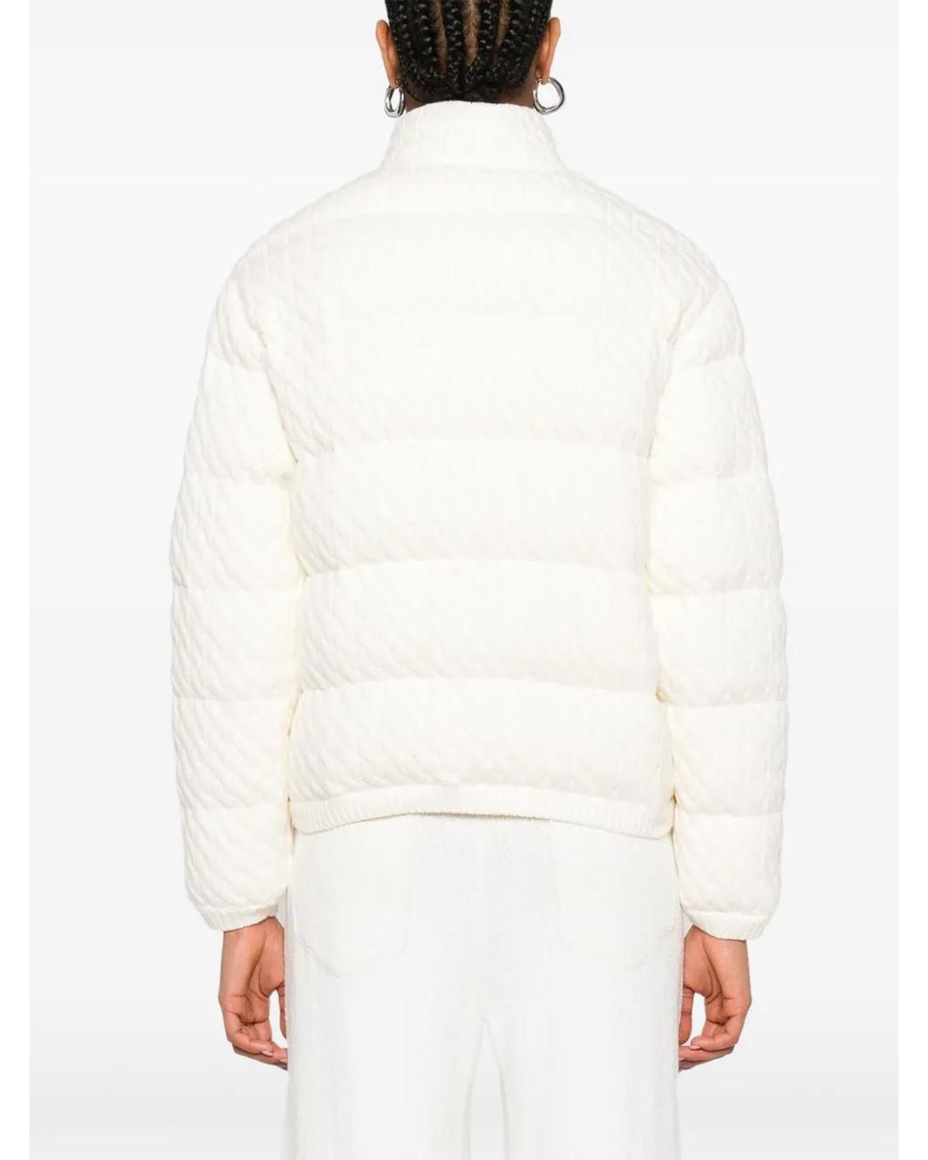 Moncler White Cable-Knit Padded Cardigan