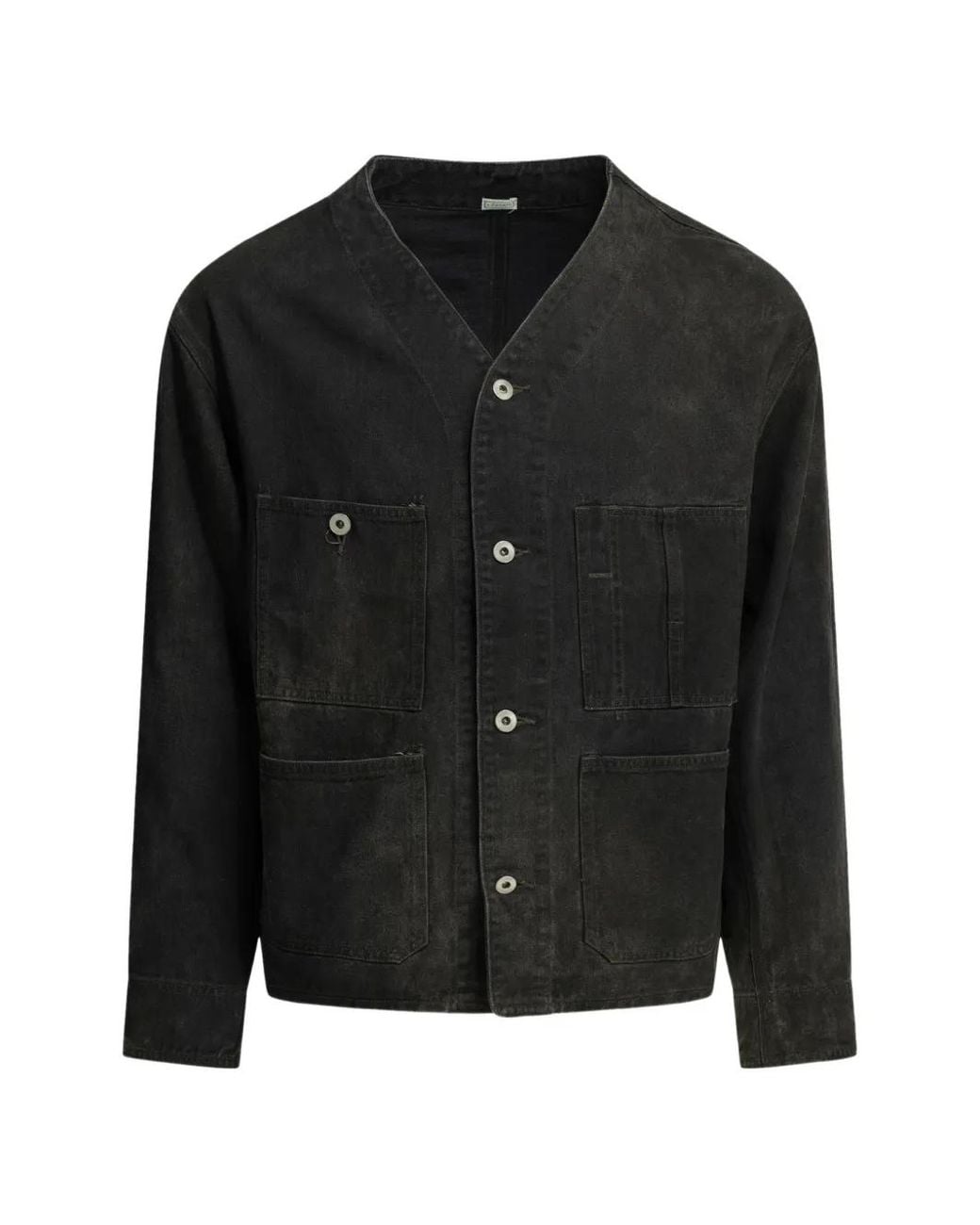 A.PRESSE Black Veste En Jean Engineer À Design Sans Col for men