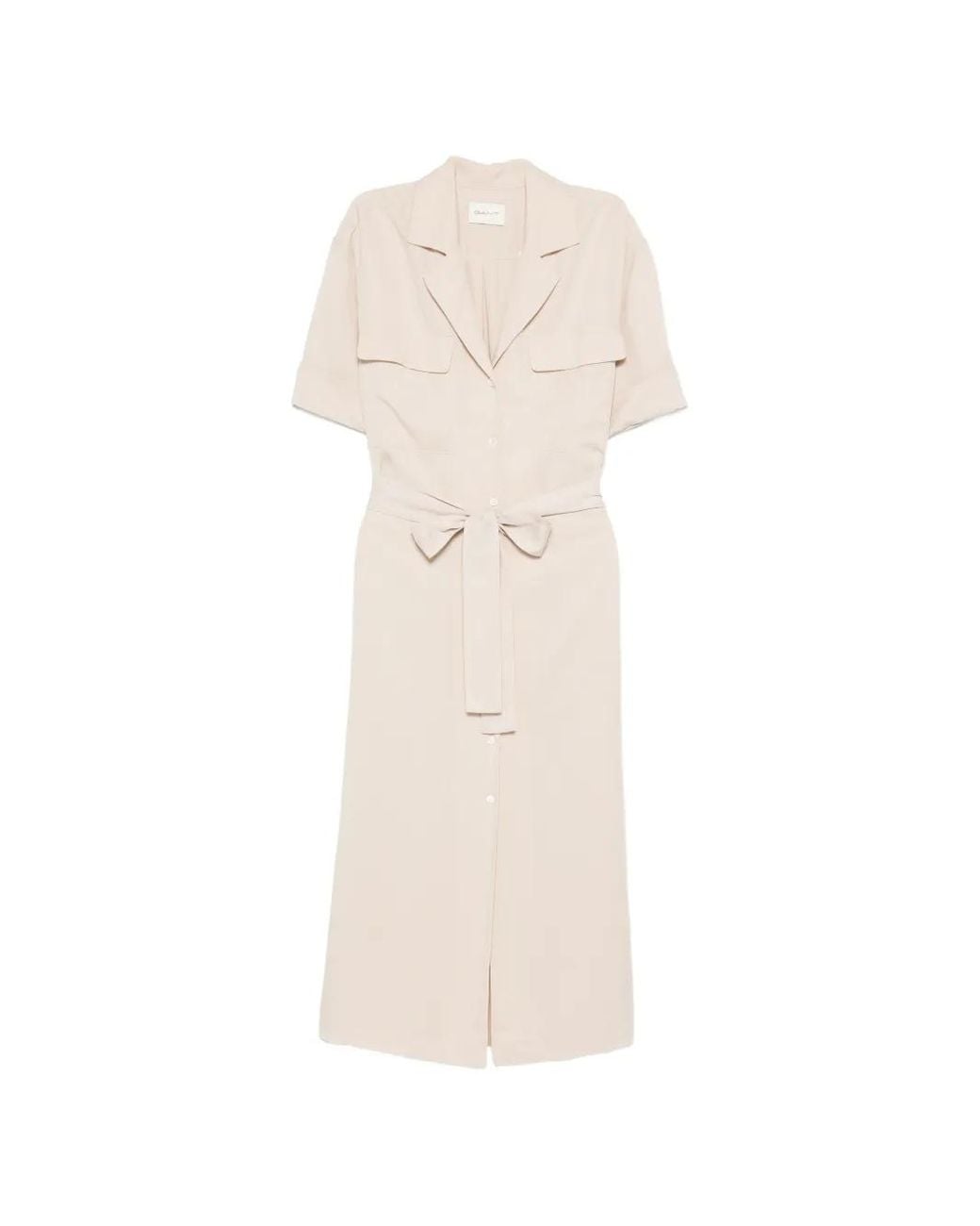 Gant White Button-Fastening Belted Midi Shirt Dress