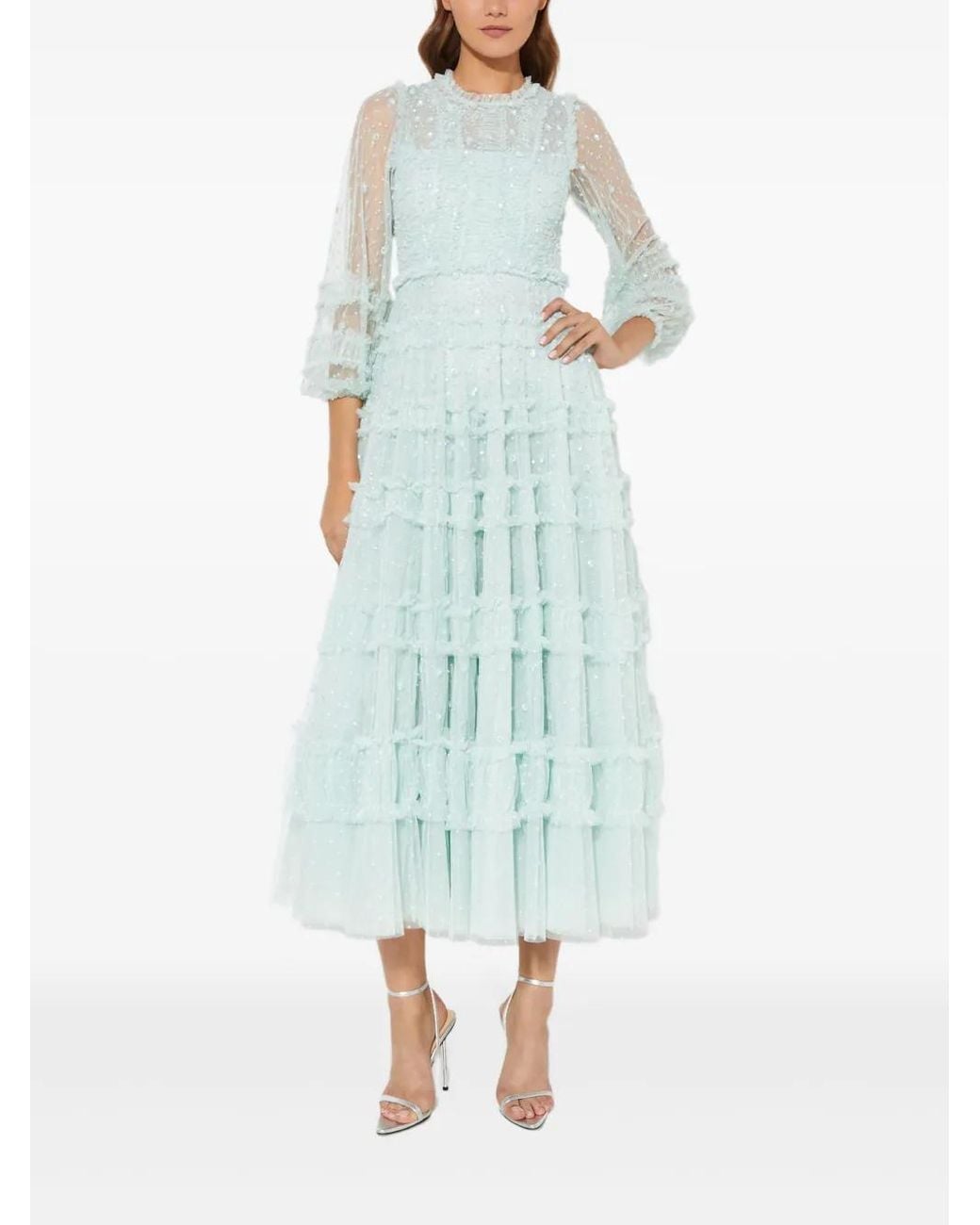 Needle & Thread Blue Sequin Ruffled Dress