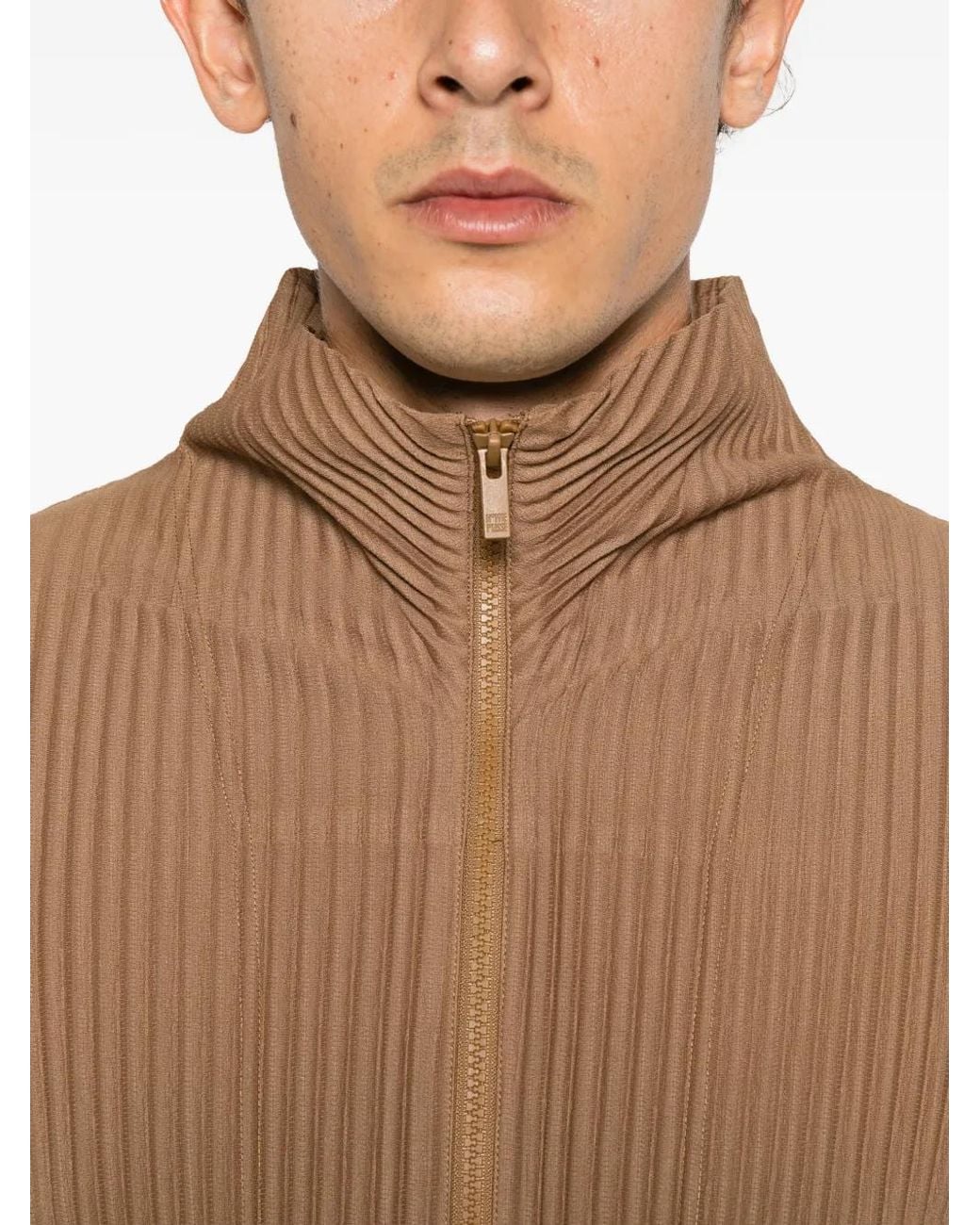 Homme Plissé Issey Miyake Brown Pleated High-Neck Jacket for men