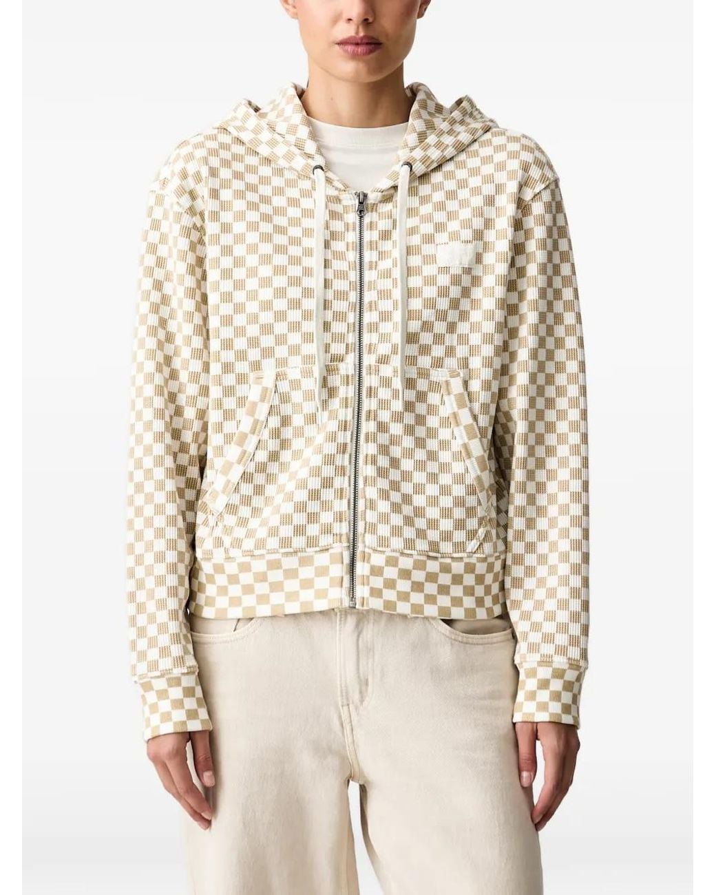 Vans Natural Pierce Shrunken Checkerboard-Print Waffle-Knit Hoodie