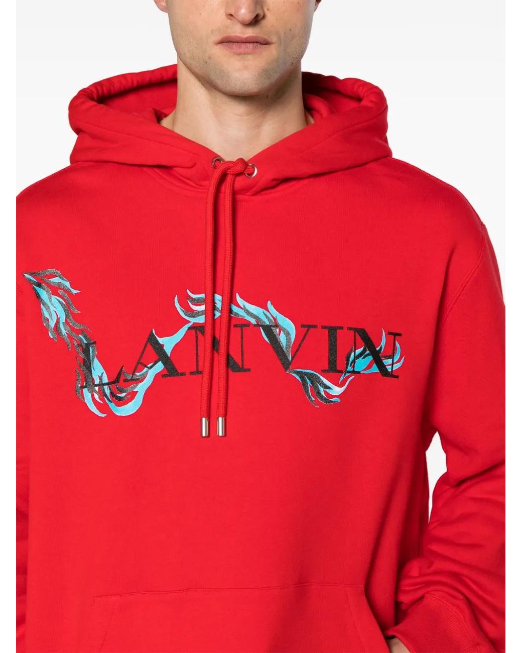 Lanvin Red Dragon-Print Cotton Hoodie