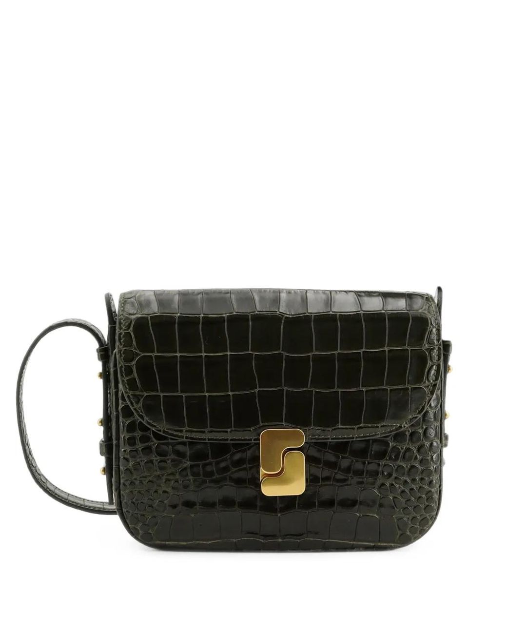 Soeur Black Small S-Buckle Croc-Effect Crossbody Bag