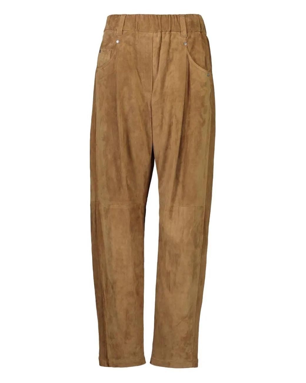 Brunello Cucinelli Natural Pull On Suede Trousers
