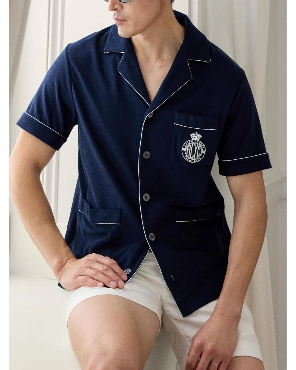 Ralph Lauren Blue Short-Sleeve Embroidered Cabana Shirt for men