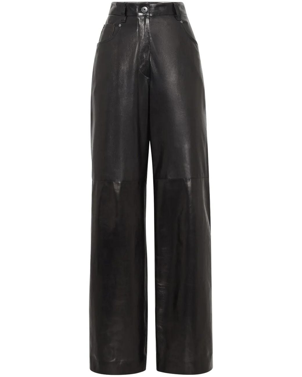 Brunello Cucinelli Black High-Waisted Leather Trousers