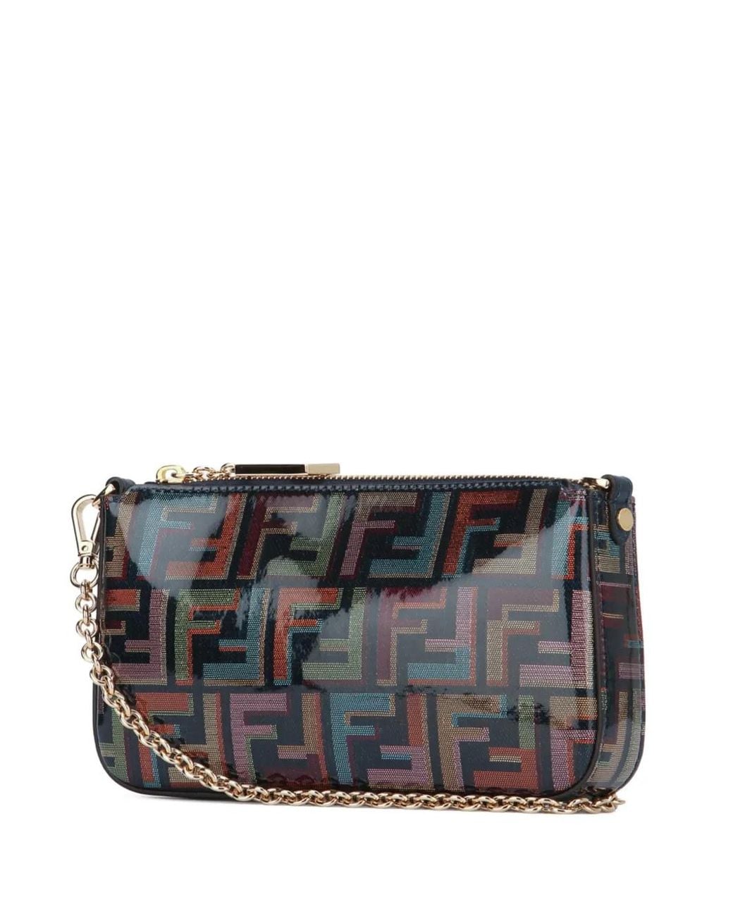 Fendi Gray Baguette Chain-Strap Clutch Bag